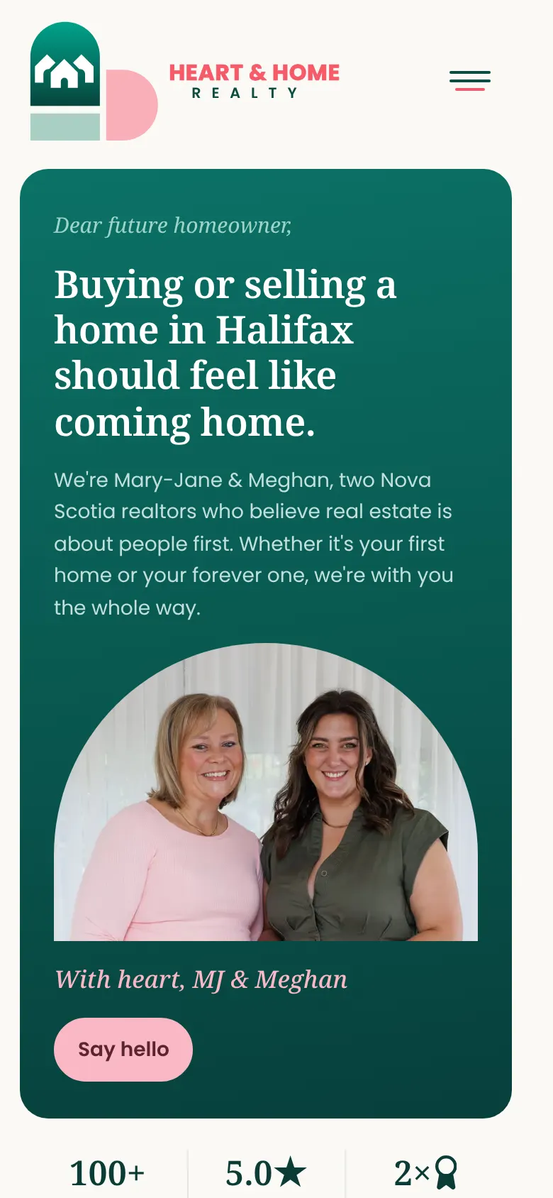 The new Heart & Home Realty home page on a phone
